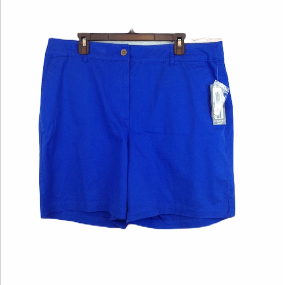 Kim Rogers front zip pocketed comfort waist bright blue shorts